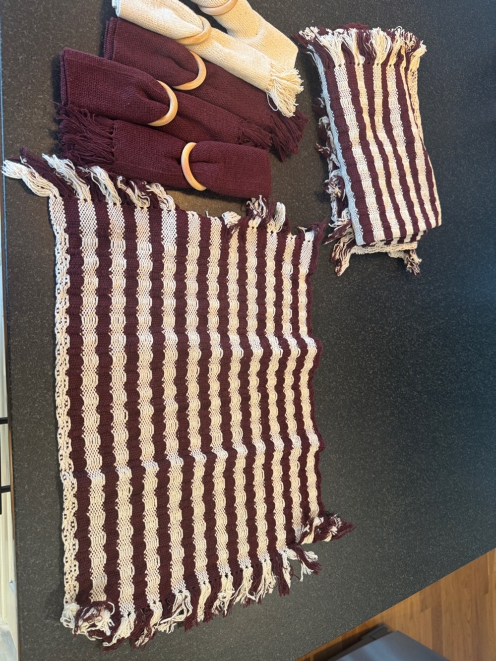 Striped Burgundy and Cream Handwoven Table Runner Set